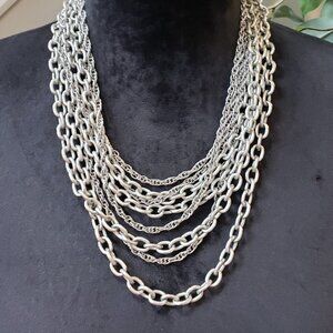 Natasha Fashion Silver Tone Multi Strand Cable Chain Necklace with Lobster Clasp